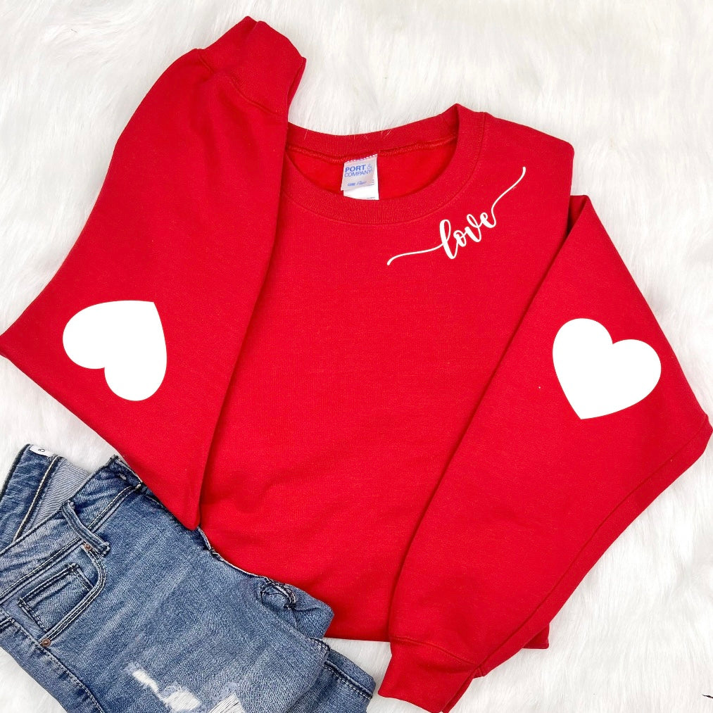 Love & Heart Patch Elbows Pullover - Red