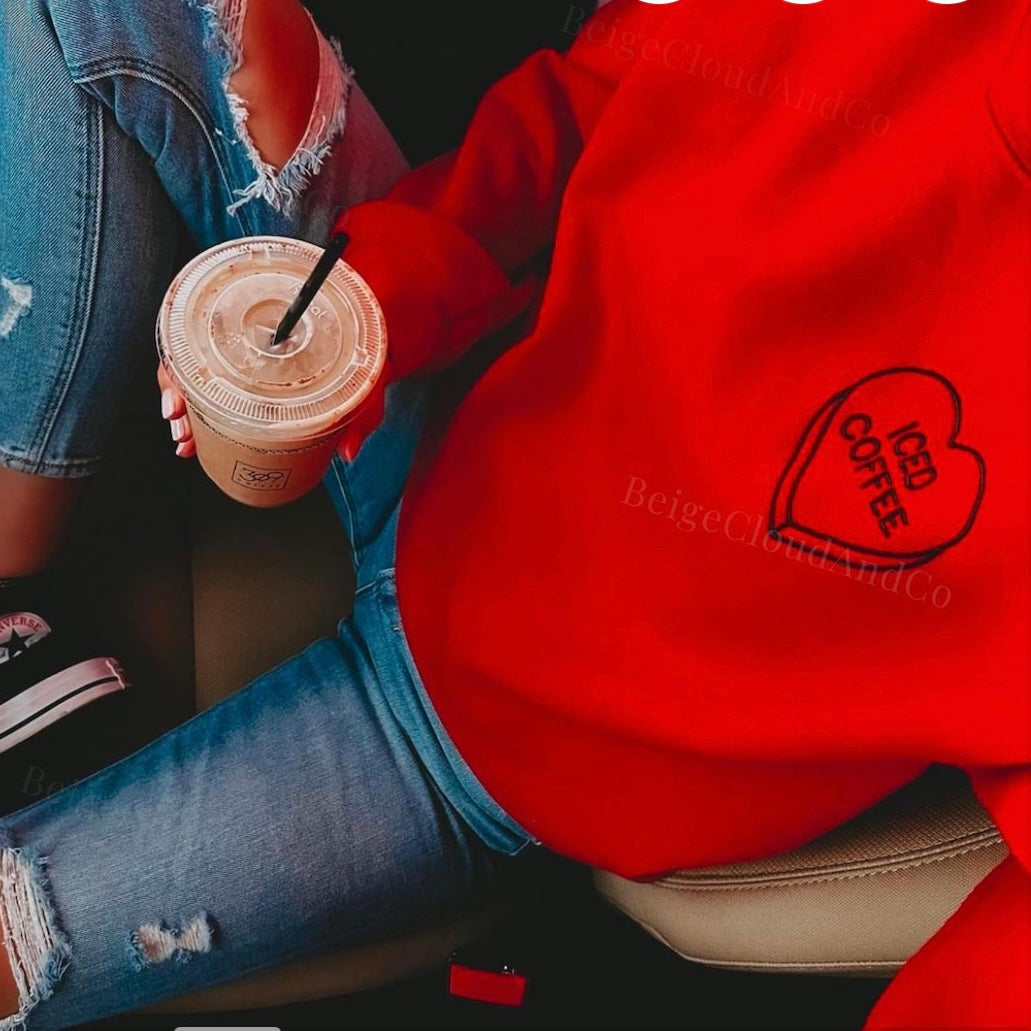 Iced Coffee Heart Pullover - Red