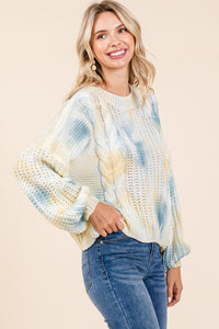 Hop To It Sweater - Ivory with Blue/Green Tie Dye