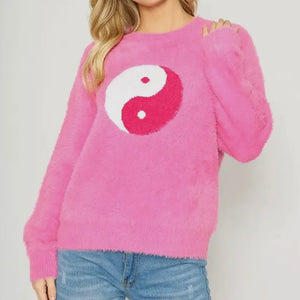 Cher Ying Yang Fuzzy Sweater - Pink