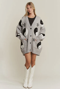 Yin Yang & Stars Cardigan - Gray