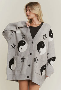 Yin Yang & Stars Cardigan - Gray
