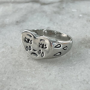 Crying Heart Ring - Silver