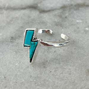 Lightning Bolt Turquoise Ring - Silver