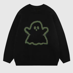 Boo Oversized Fuzzy Ghost Sweater - Black