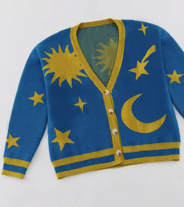 Moon & Stars Tarot Cardigan Sweater - Blue