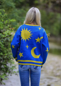 Moon & Stars Tarot Cardigan Sweater - Blue