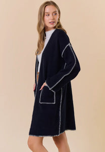 Madison Embroidery Stitch Open Cardigan - Black