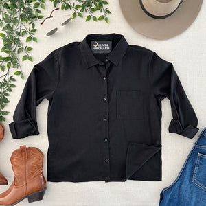 Linen Button Down Shirt - Black