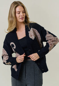 Williamsburg Tiger Cardigan Sweater - Black