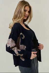Williamsburg Tiger Cardigan Sweater - Black