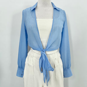 Chiffon Front Tie Top - Sky Blue