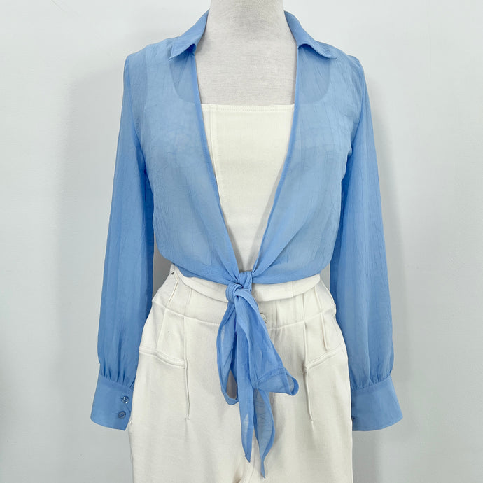 Chiffon Front Tie Top - Sky Blue