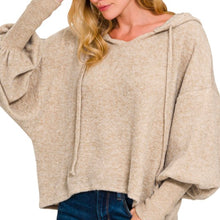 Balloon Sleeve Hooded Sweater - Beige