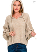 Balloon Sleeve Hooded Sweater - Beige