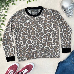 Kacey Fleece Leopard Pullover - Gray