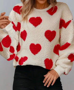 Heart Fuzzy Sweater - Red