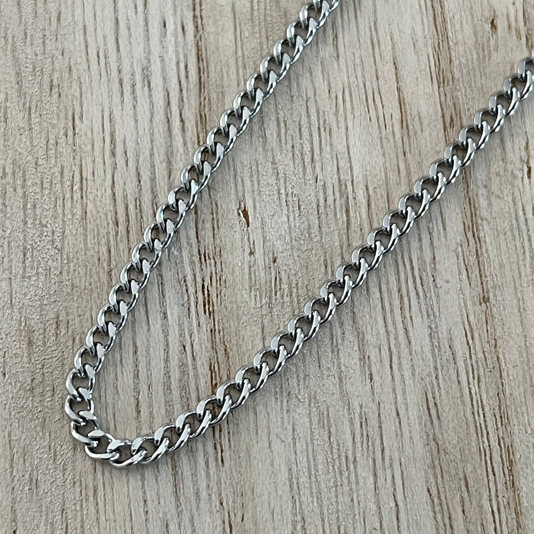 Diamond Cut Curb Chain Necklace - Stainless Steel