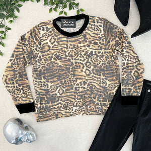 Kacey Fleece Cheetah Pullover - Brown