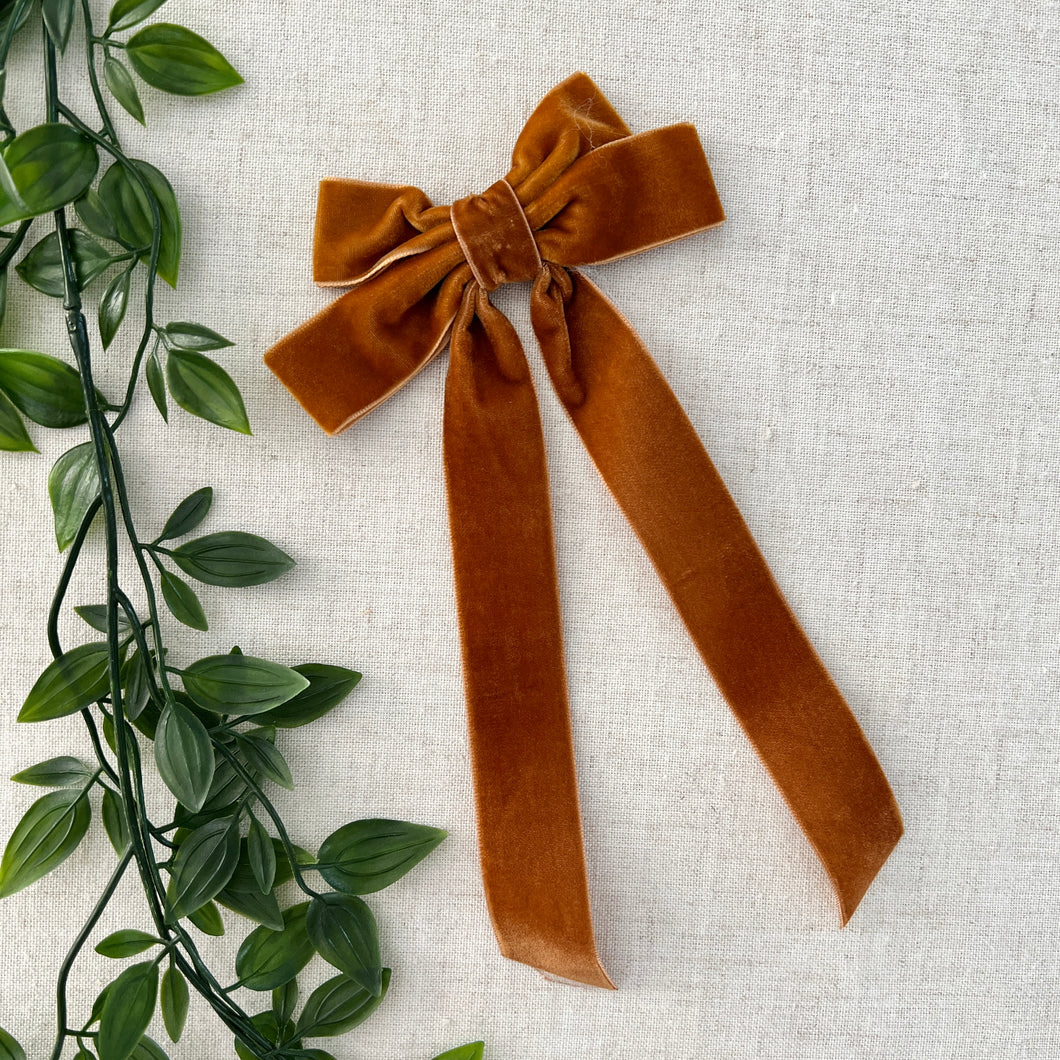 Velvet Bow Hair Clip - Chestnut