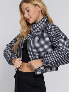 Gingham Crop Puffer Jacket