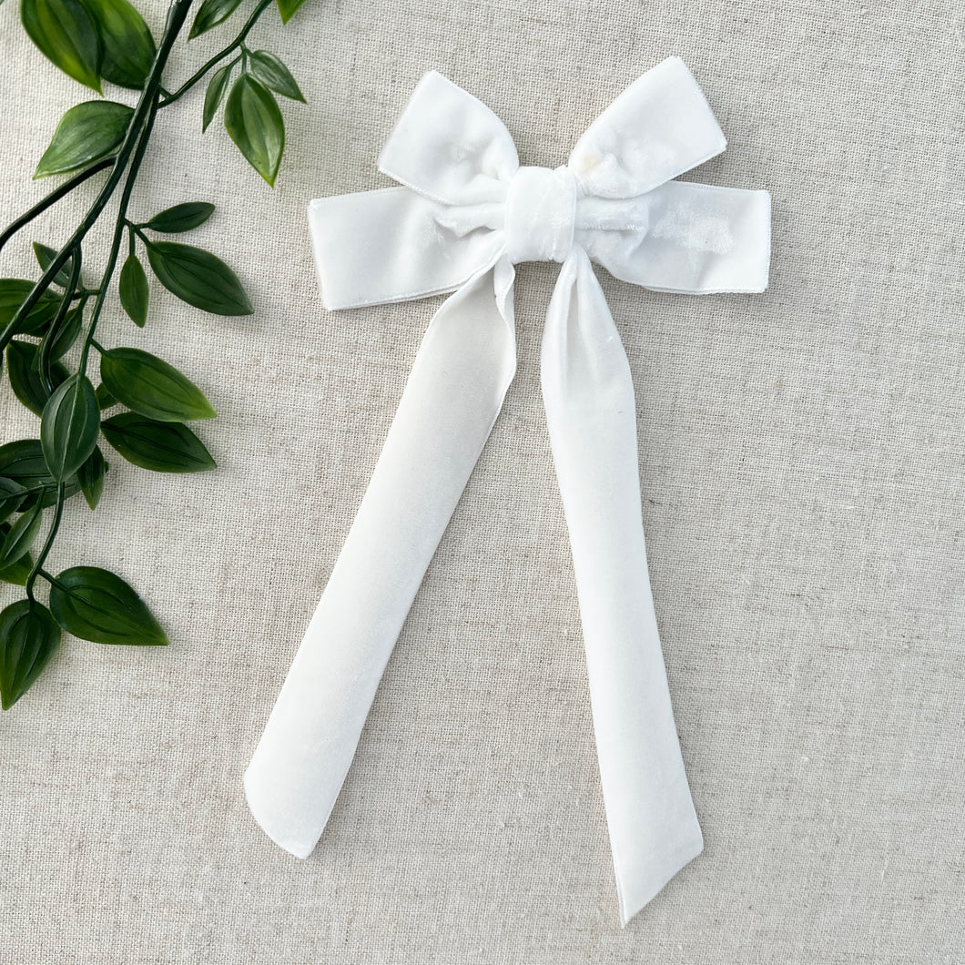 Velvet Bow Hair Clip - White