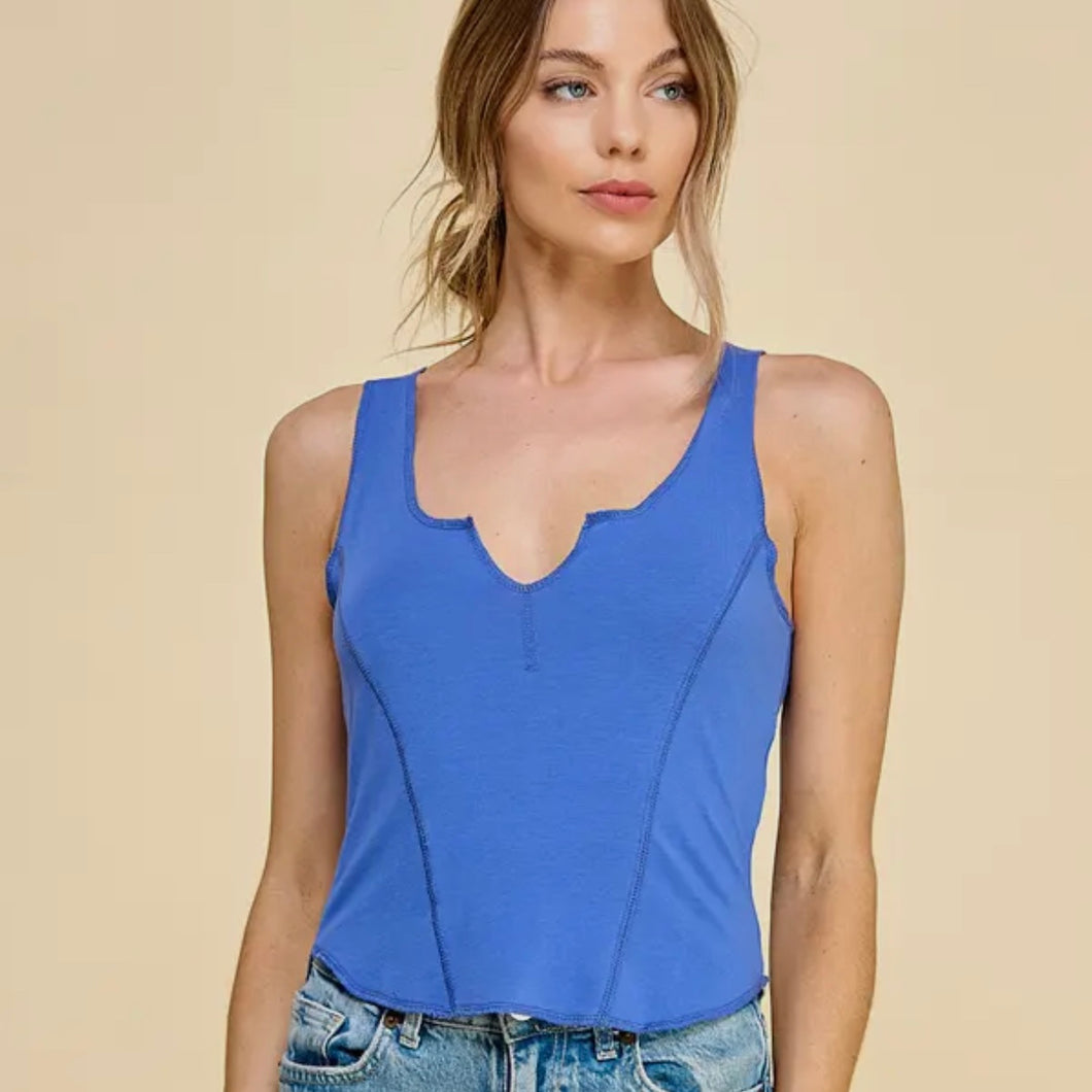 Axl Notch Neck Crop Top - Blue