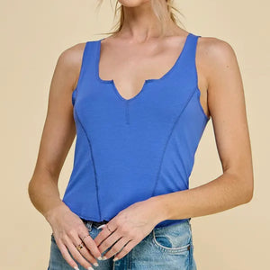 Axl Notch Neck Crop Top - Blue