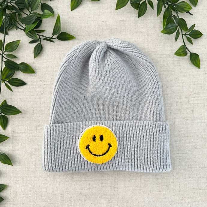 Smiley Face Beanie - Gray