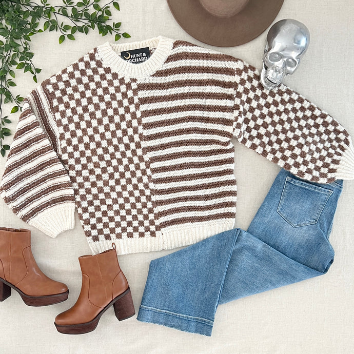 Winding Way Checkerboard Sweater - Beige