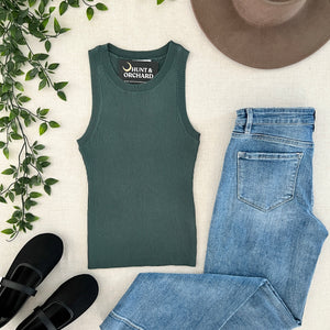 Taking Care of Business Ribbed Knit Tank - Hunter Green