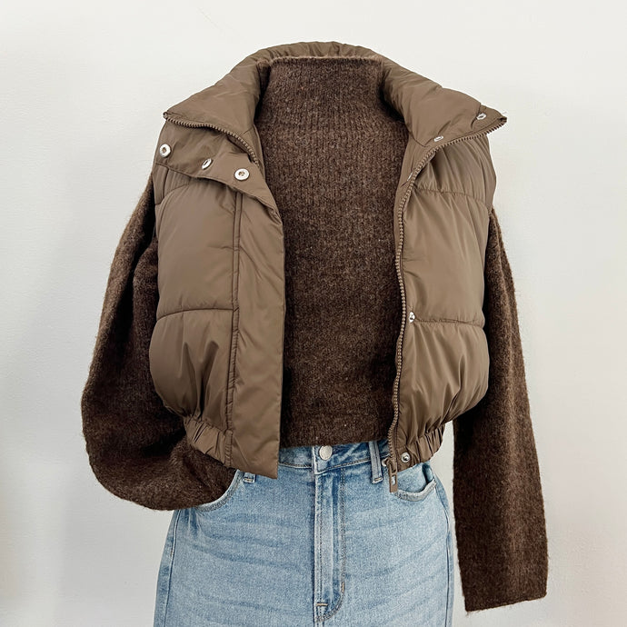 Montauk Crop Puff Vest - Chocolate