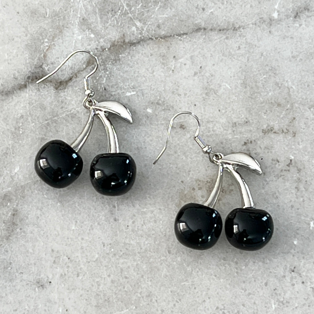 Black Cherry Earrings - Silver