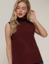 Turtleneck Knit Sleeveless Top - Maroon