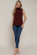 Turtleneck Knit Sleeveless Top - Maroon