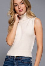 Turtleneck Knit Sleeveless Top - Beige