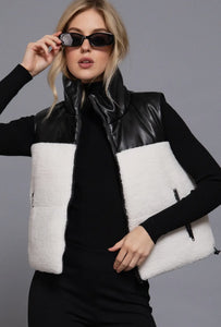 Uptown Vegan Shearling & Leather Vest - Black/Ivory