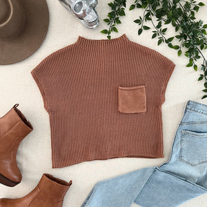 Mock Neck Sweater Vest - Camel