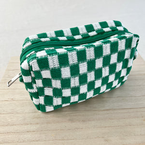 Checkerboard Cosmetic Bag - Green/White