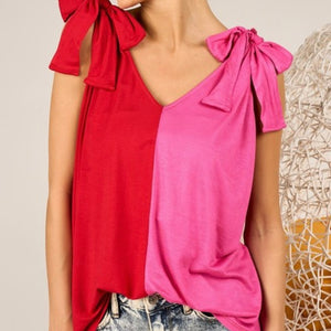 Colorblock Bow Tank - Pink/Red