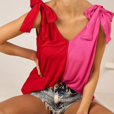 Colorblock Bow Tank - Pink/Red