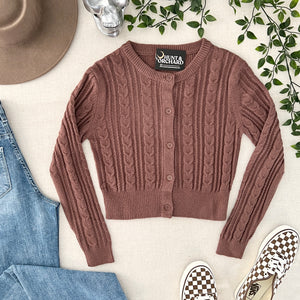 Cable Knit Crop Cardigan - Fawn