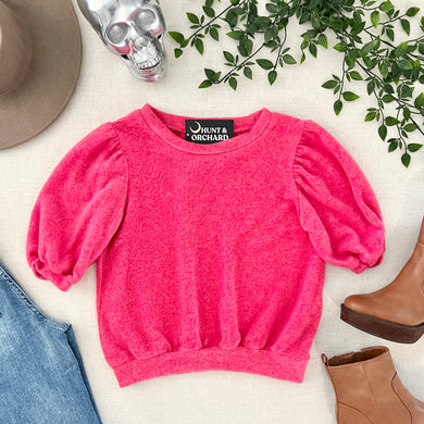 Nora Fleece Short Sleeve Sweater - Pink