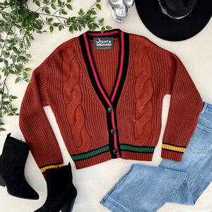 Cable Knit Cardigan Sweater - Rust