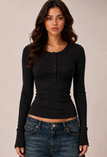 Henley Crew Long Sleeve Top - Black