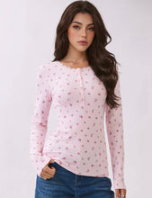 Henley Long Sleeve Top - Pink Ditsy Rose