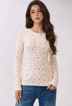 Henley Long Sleeve Top - Cream Ditsy Rose