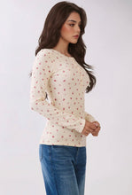 Henley Long Sleeve Top - Cream Ditsy Rose
