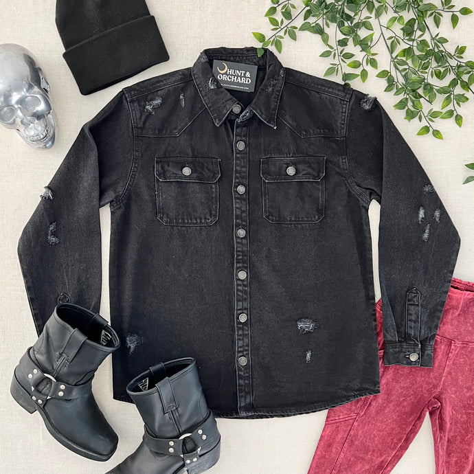 Denim Shirt Jacket - Black