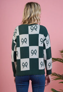 Bow Cardigan Sweater - Hunter Green